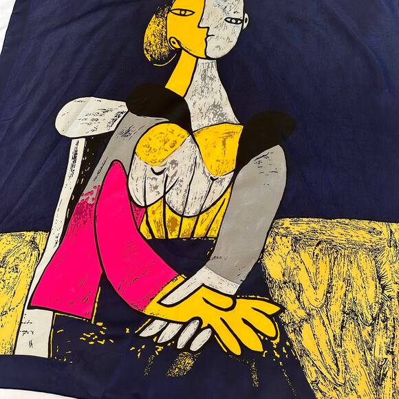 Picasso Signed Scarf Silk Large Square Art France Royal Electric Multicolored - Picture 2 of 8